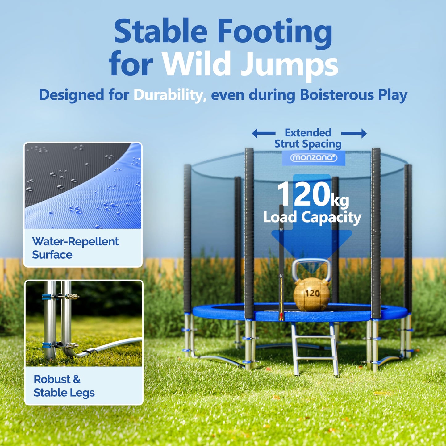 MONZANA® 6ft/8ft/10ft/12ft/14ft Trampoline Outdoor Set with Safety Net Ladder Heavy Duty Frame Cover Spring Tool for Kids Adults Garden Fitness Play Equipment Trampoline