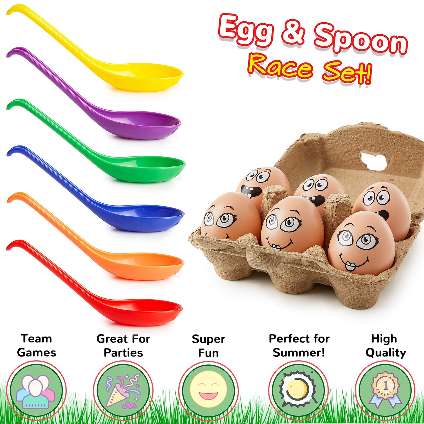 KreativeKraft Egg and Spoon Race Kit, Garden Outdoor Toys Family Party Games Set Includes 6 Easter Eggs & 6 Plastic Spoons Kids and Adults