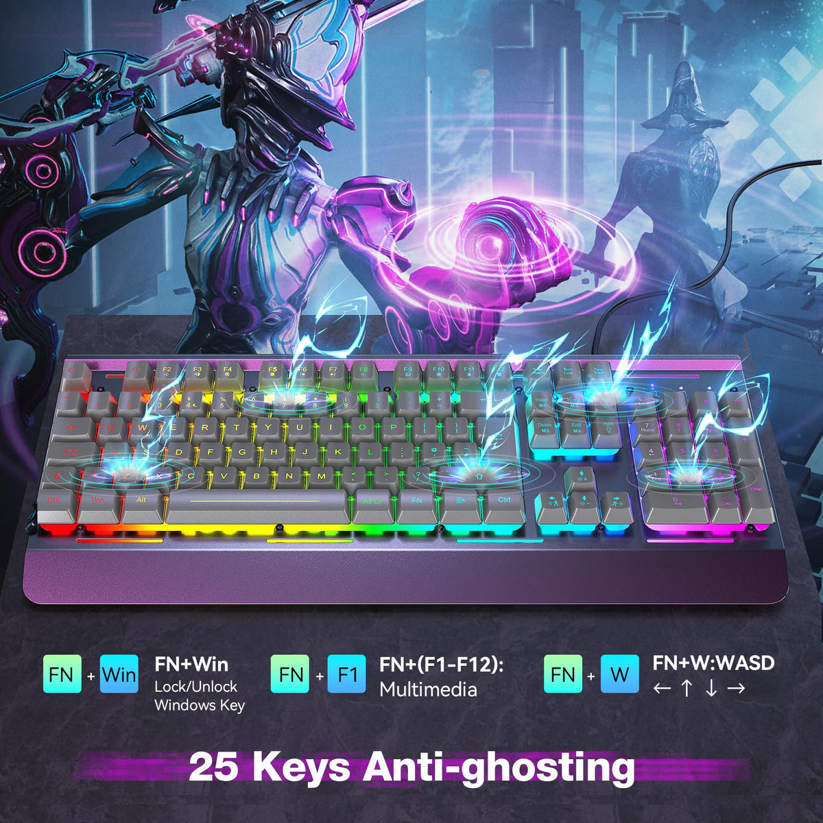 TECKNET RGB Gaming Keyboard UK Layout with 15-Zone RGB Illumination