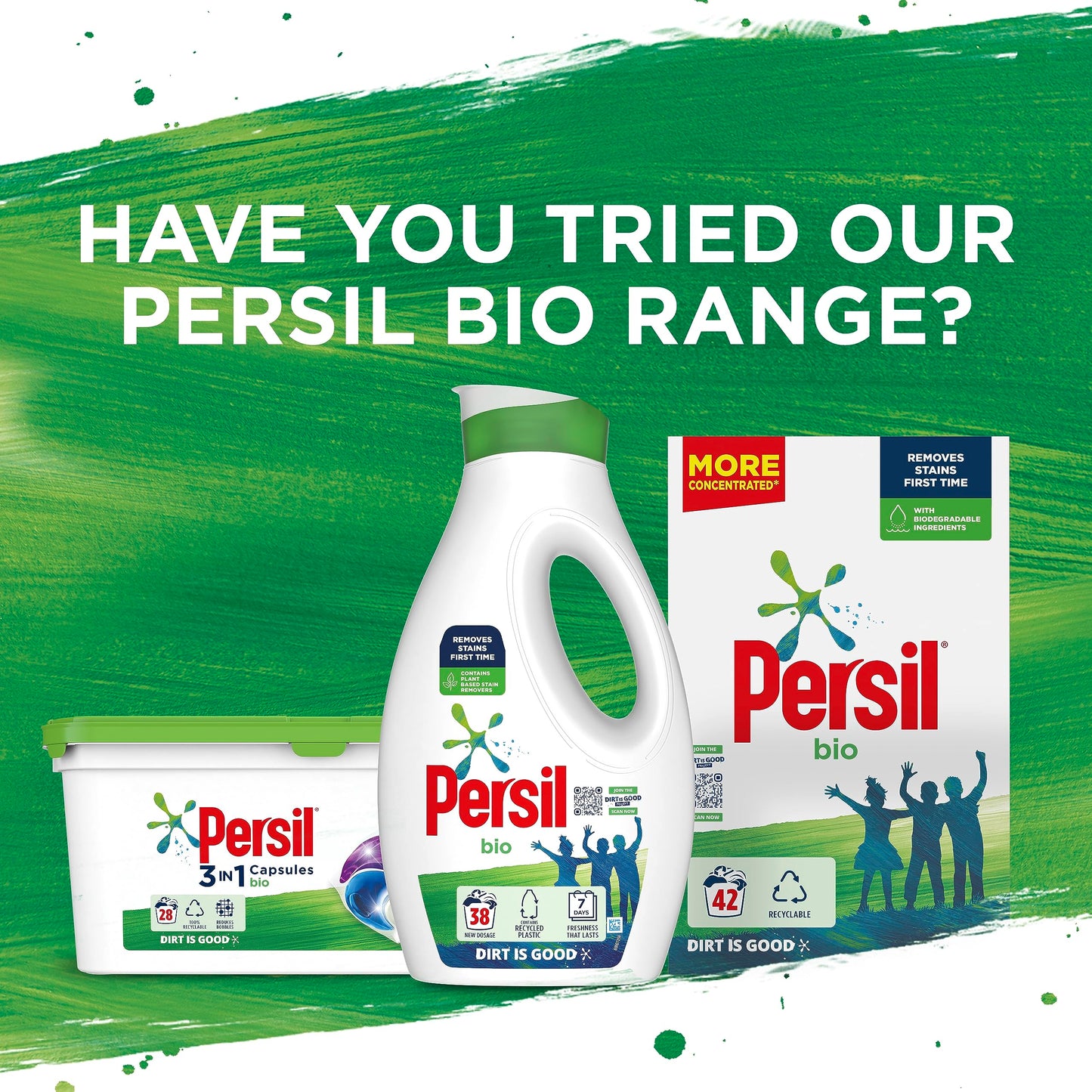 Persil Bio 3 in 1 Washing Capsules 1st time removal of tough stains outstanding stain removal in quick & cold washes 48 washes