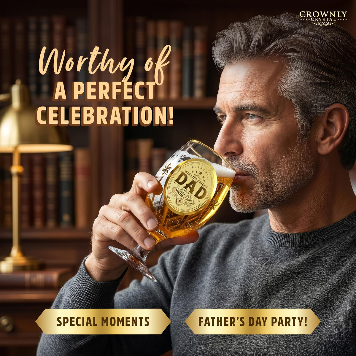 Crownly Crystal® Gold Birthday Gifts: Dad's Beer Glasses
