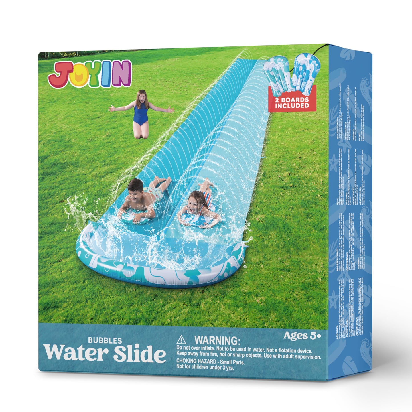 JOYIN 685cm Water Slides and 2 Bodyboards, Lawn Waterslides Summer Water Toy with Build in Sprinkler for Backyard Outdoor Water Fun for Kids Adults