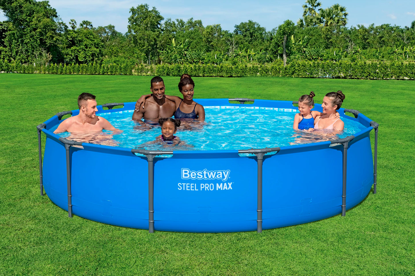 Bestway Steel Pro Round Frame Swimming Pool 12 ft with Filter Pump, 366 x 76 cm Above Ground Pool, Tri Tech Durable Liner, Rust Resistant Steel Frame, Easy Setup Garden Pool - Blue