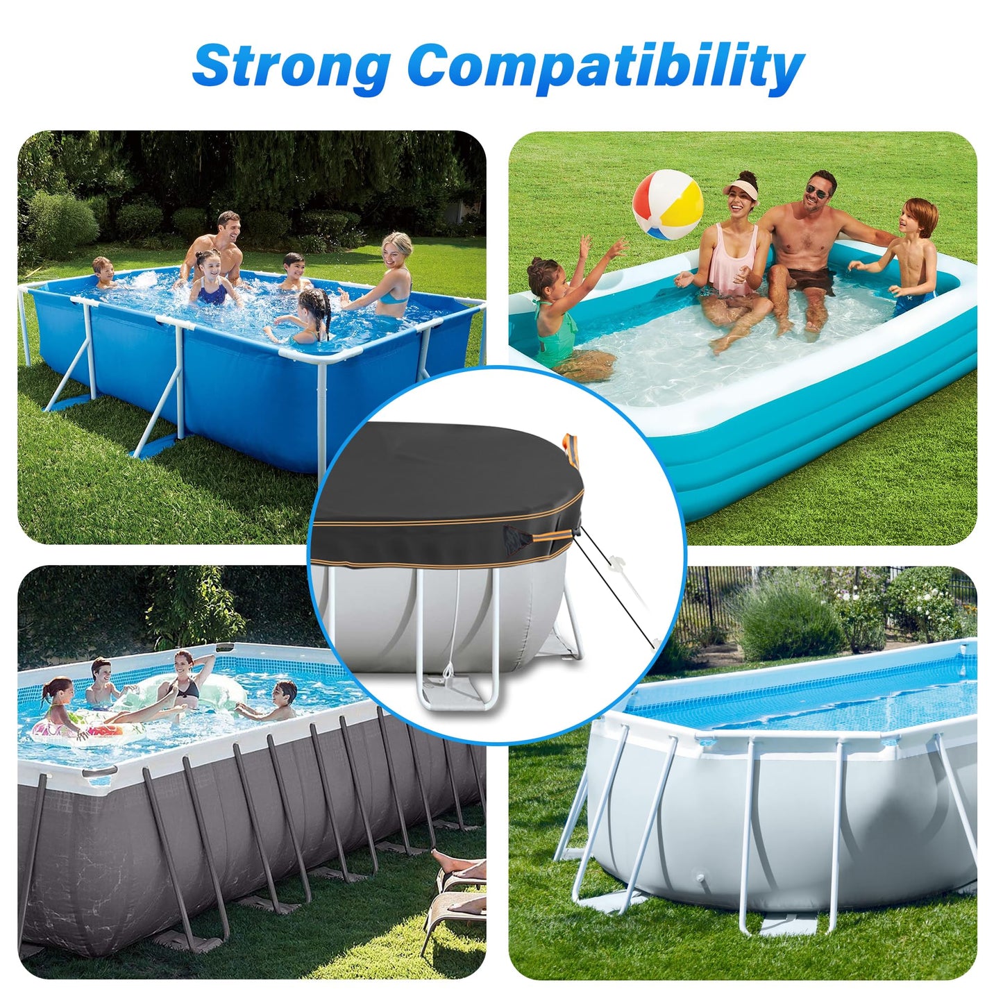 Round Pool Cover for above ground Swimming pools, Heavy Duty Oxford Fabric, Tear Resistant, Ideal for Circle & Round-shaped Pool, Waterproof and Dustproof (12FT, Black)