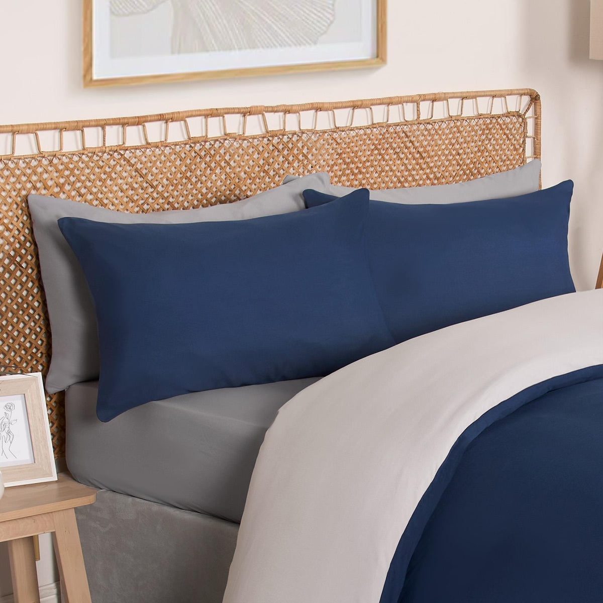 OHS Plain Duvet Cover & Pillowcase Reversible Bedding Set OR Fitted Sheet