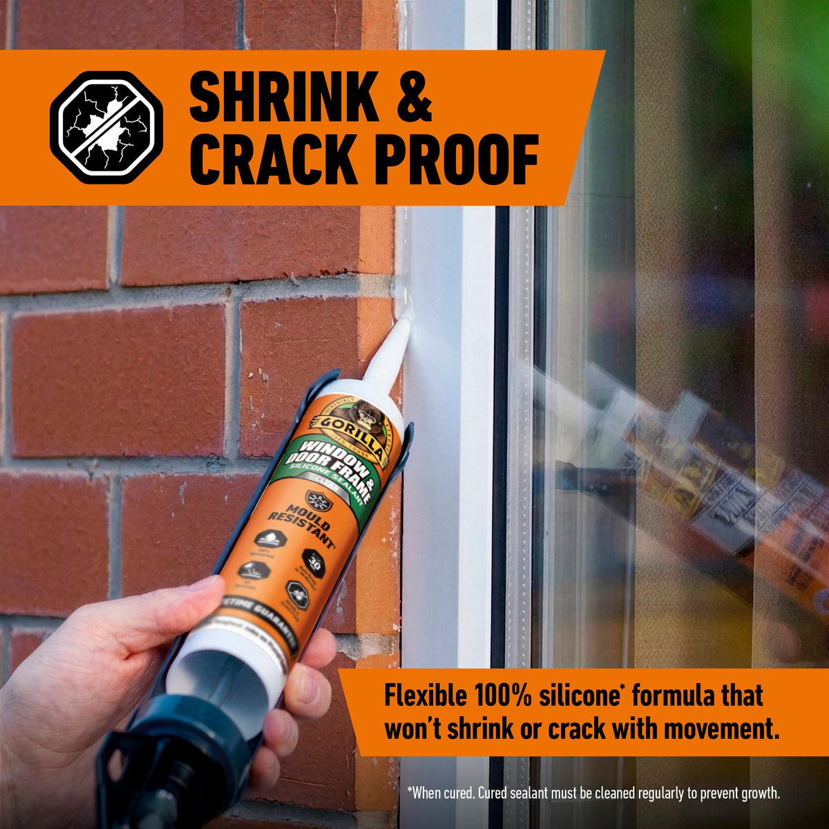 Gorilla Kitchen & Bathroom White Silicone Sealant, 295ml – Mould Resistant, 100% Waterproof Sealant, Shower Ready in 30 Minutes, Shrink & Crack Proof | Use on Showers, Baths, Sinks, Toilets & More