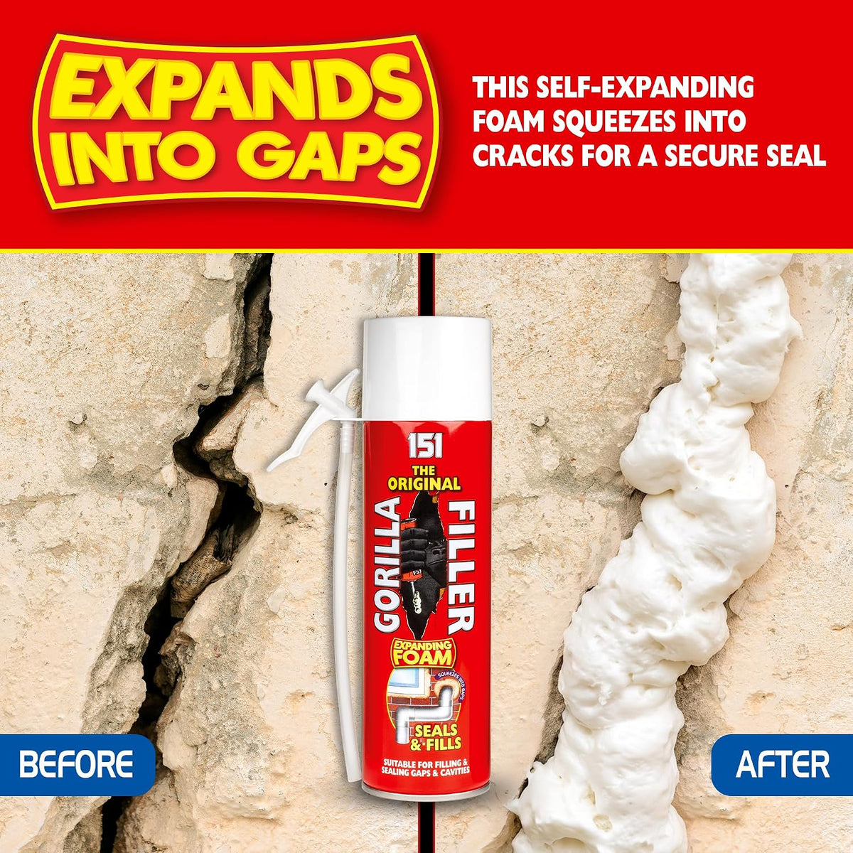 Gorilla Filler 500ml - Expanding Foam Filler | Weatherproof - Ideal for Pipes, Windows, Doors (For Internal & External Use) 500ml