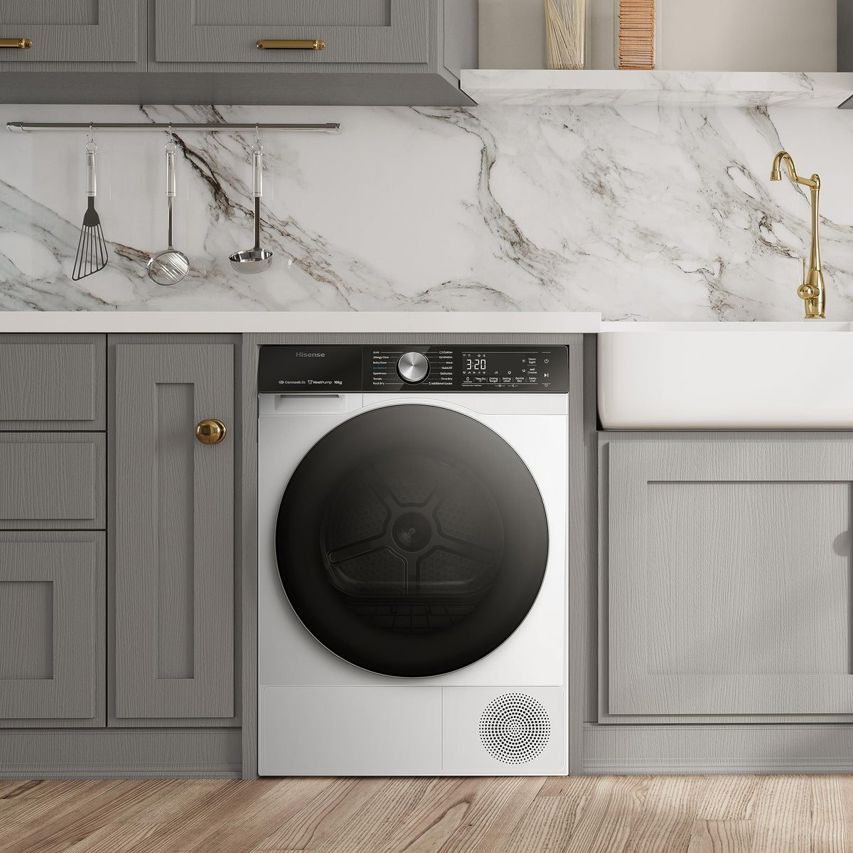 Hisense DH1Q802BW2 60cm Freestanding 8 KG Heatpump Front Load Tumble Dryer, 16 Programmes, Auto Dry, Steam Refresh, Allergy Care - White