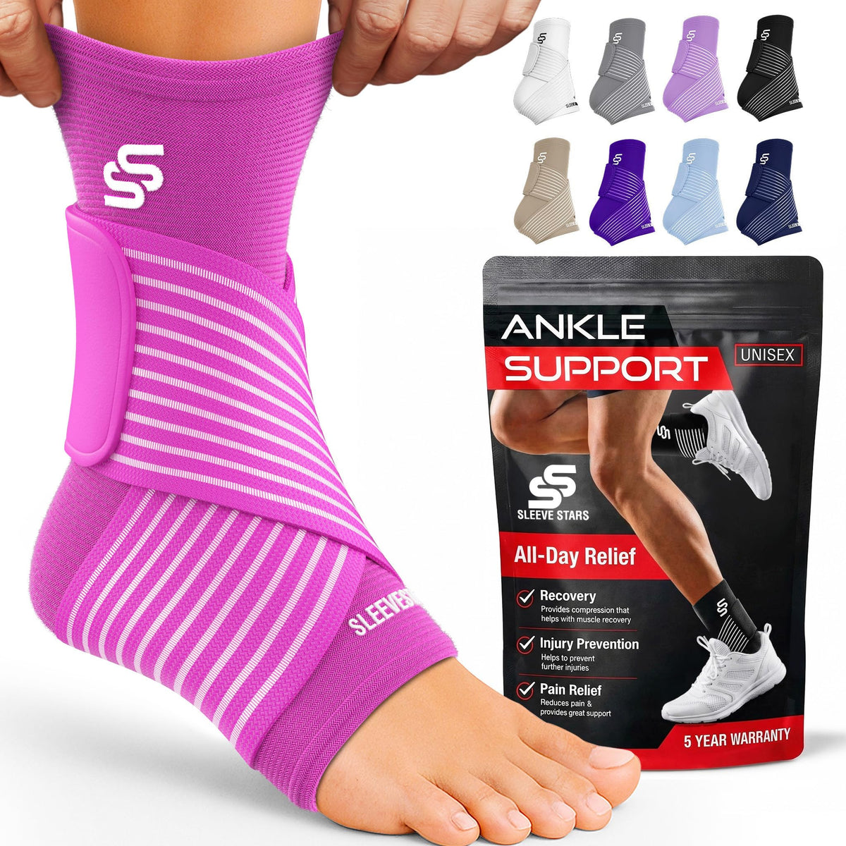 Sleeve Stars Ankle Brace Men & Women Support (Single/L:12"-13"/Black)