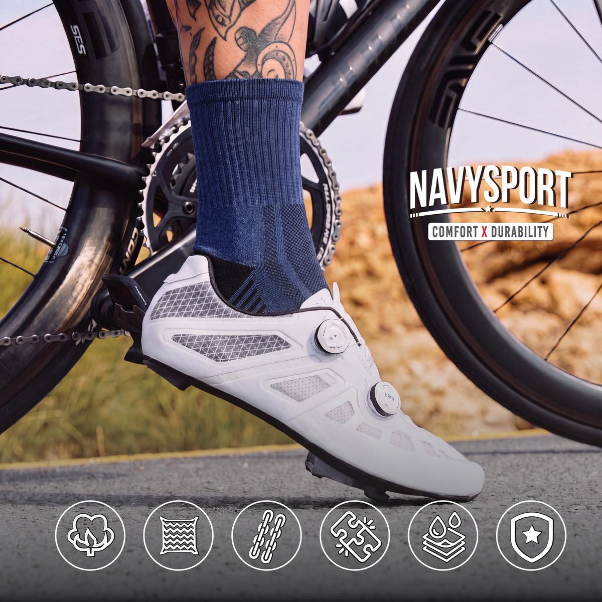 NAVYSPORT Men's Cotton Sports Socks, Pack of 6 Pairs