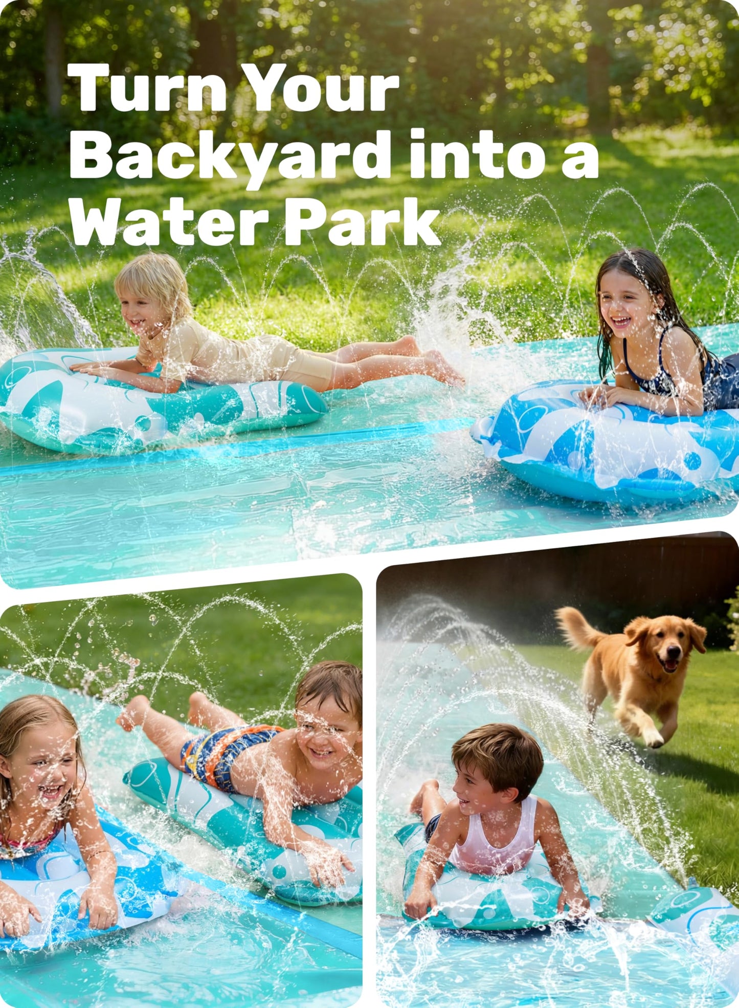 JOYIN 685cm Water Slides and 2 Bodyboards, Lawn Waterslides Summer Water Toy with Build in Sprinkler for Backyard Outdoor Water Fun for Kids Adults