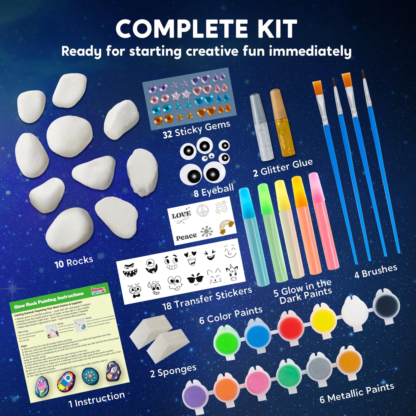 JOYIN Klever Kits Rock Painting Kit, Creativity Arts & Crafts, DIY Supplies,Spring Crafts for Kids,Decorate Your Own Painting Craft,Family Outdoor Indoor Activity Birthday Presents