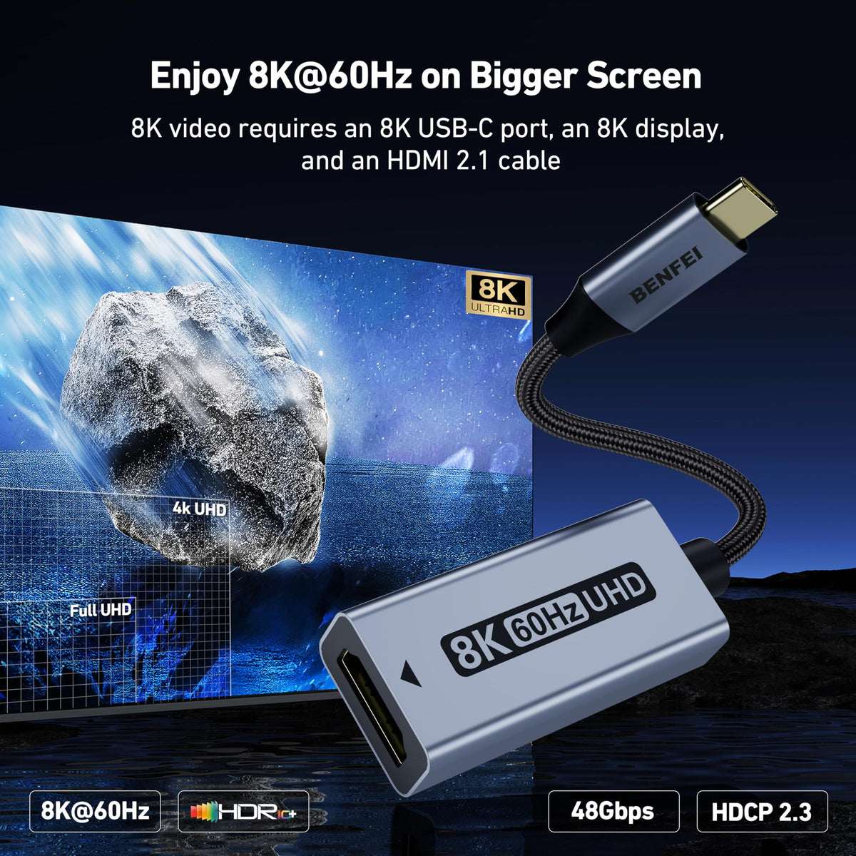USB C to HDMI Adapter, BENFEI USB Type-C to HDMI Adapter [Thunderbolt 3/4 Compatible] with iPhone 15 series, MacBook Pro/Air 2023, iPad Pro, iMac, S23, XPS 17, Surface Book 3 and More