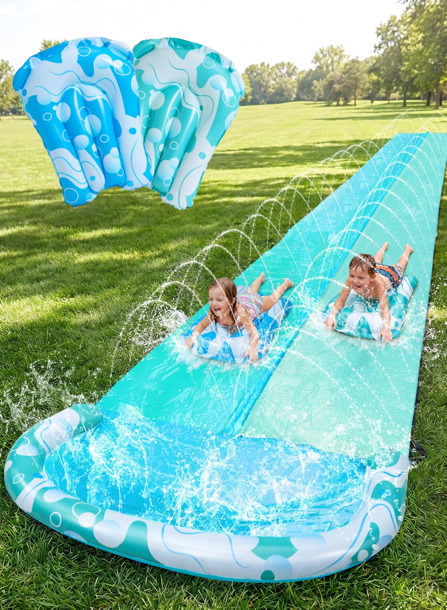 JOYIN 685cm Water Slides and 2 Bodyboards, Lawn Waterslides Summer Water Toy with Build in Sprinkler for Backyard Outdoor Water Fun for Kids Adults