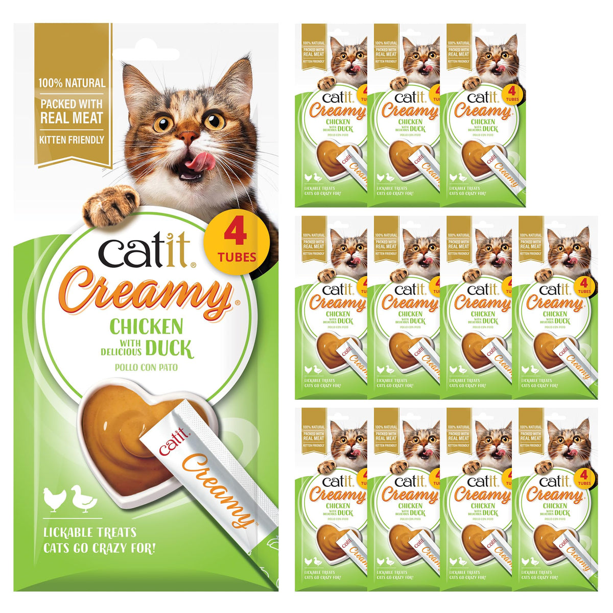Catit Creamy Salmon & Prawn Lickable Cat Treats for Cats & Kittens 15x10g
