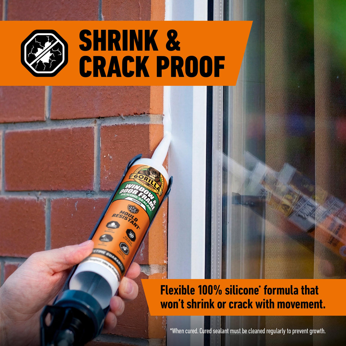 Gorilla Kitchen & Bathroom White Silicone Sealant, 295ml – Mould Resistant, 100% Waterproof Sealant, Shower Ready in 30 Minutes, Shrink & Crack Proof | Use on Showers, Baths, Sinks, Toilets & More
