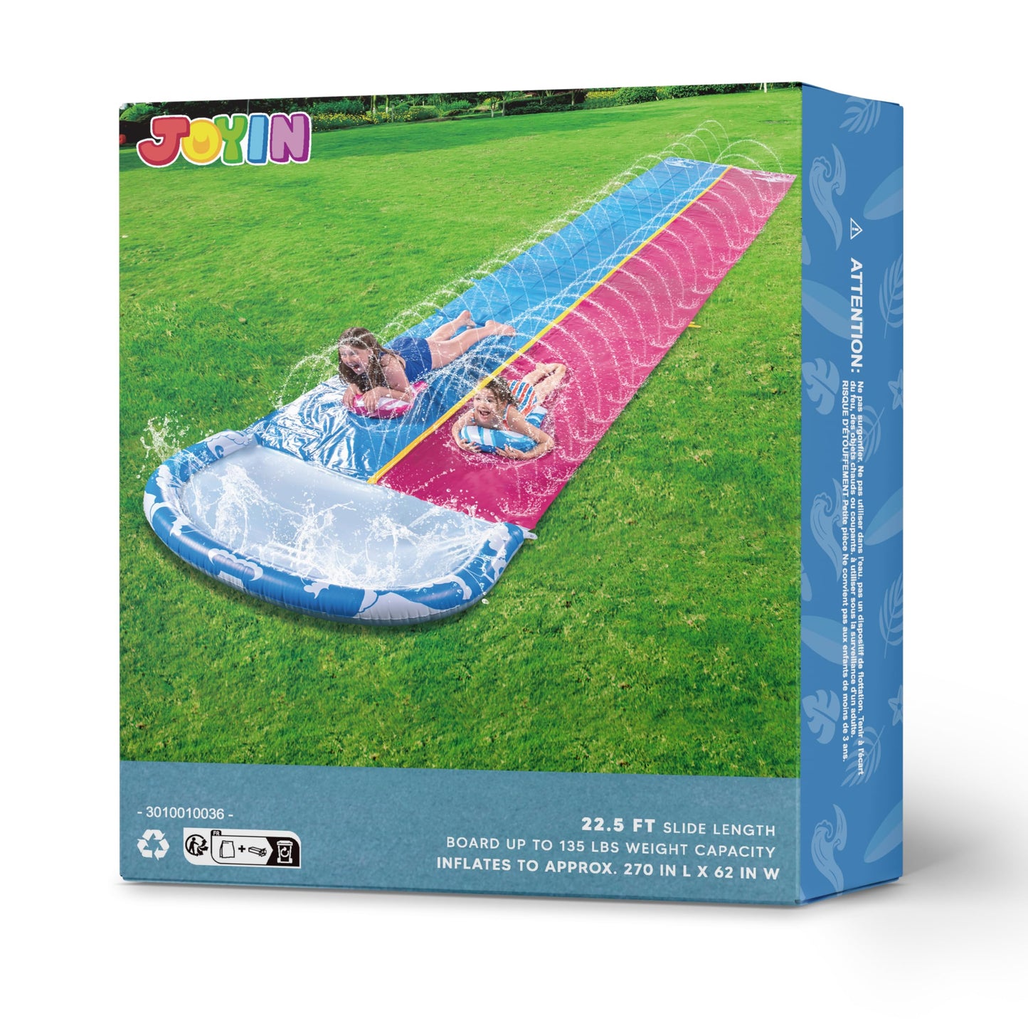 JOYIN 685cm Water Slides and 2 Bodyboards, Lawn Waterslides Summer Water Toy with Build in Sprinkler for Backyard Outdoor Water Fun for Kids Adults