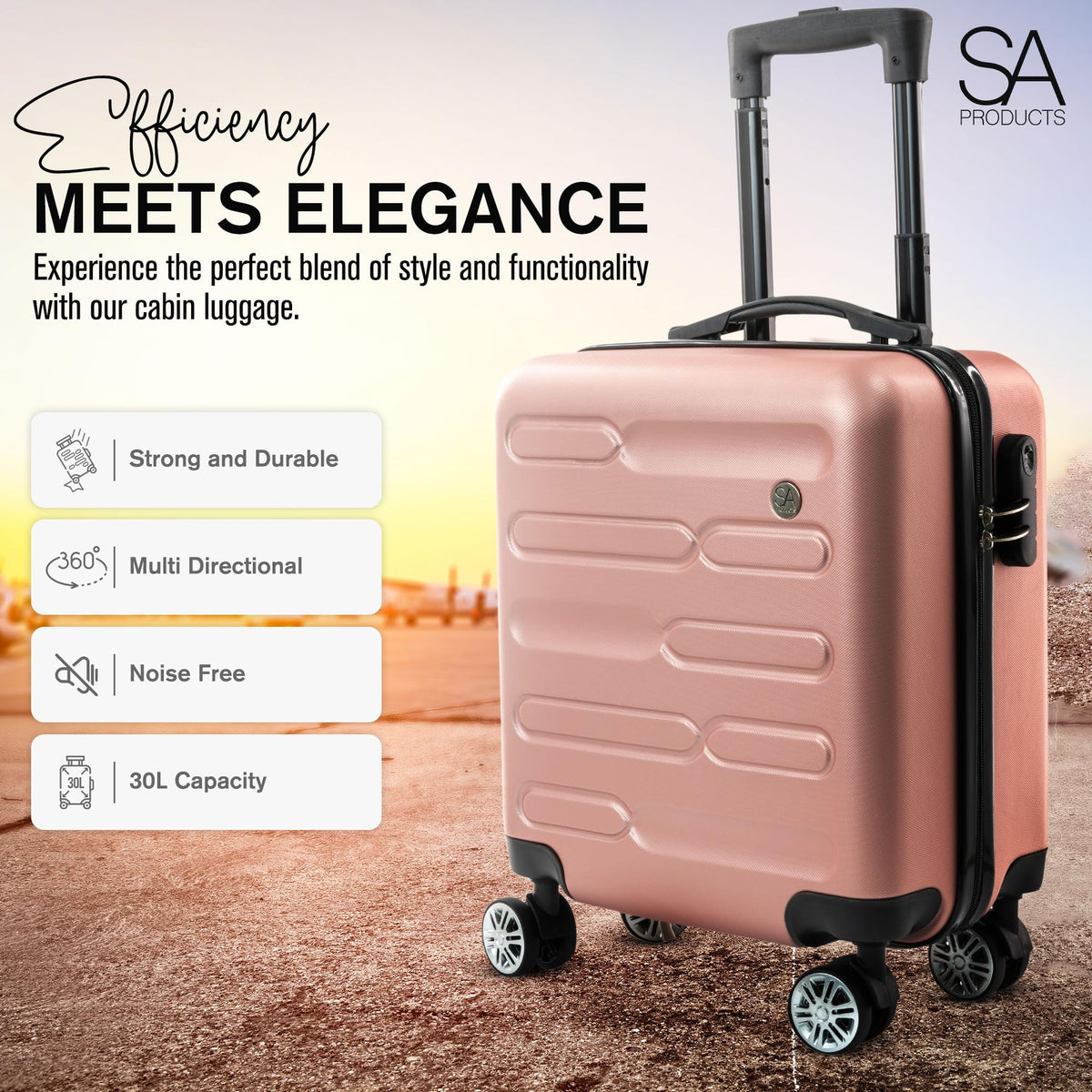 SA Products Cabin Suitcase - 34L Carry On Hard Shell Bag - 55x40x20 - Grey