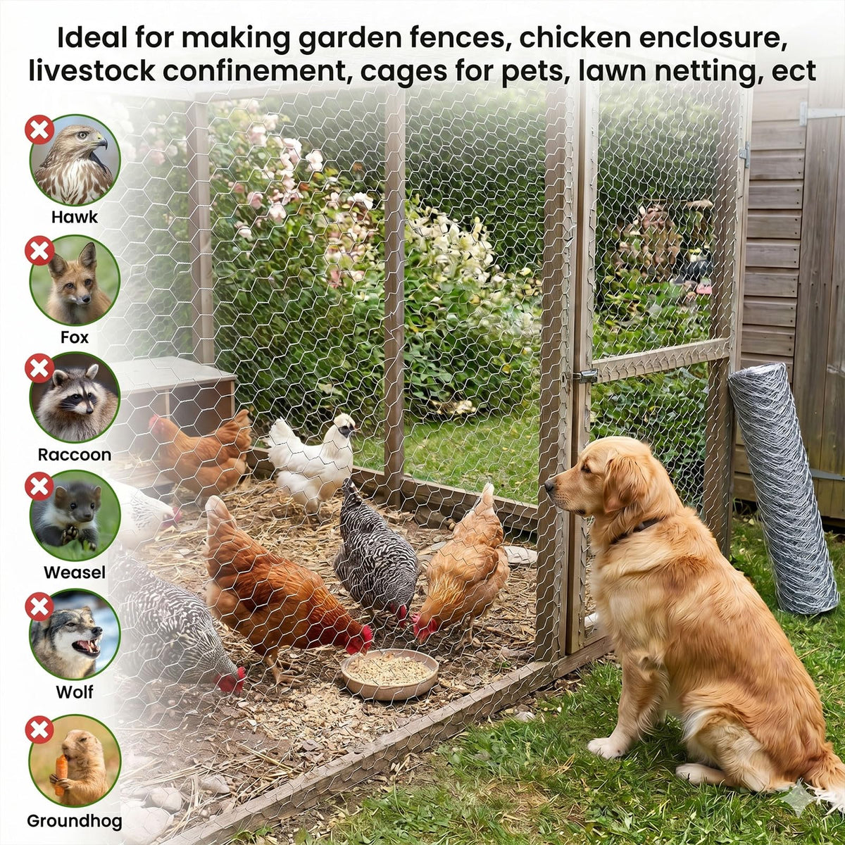 Chicken Wire, Chicken Wire Mesh Roll 35cm x 1m, Anti-Rust Hexagonal Galvanized Chicken Wire Mesh for DIY, Pet Rabbit Chicken Fencing