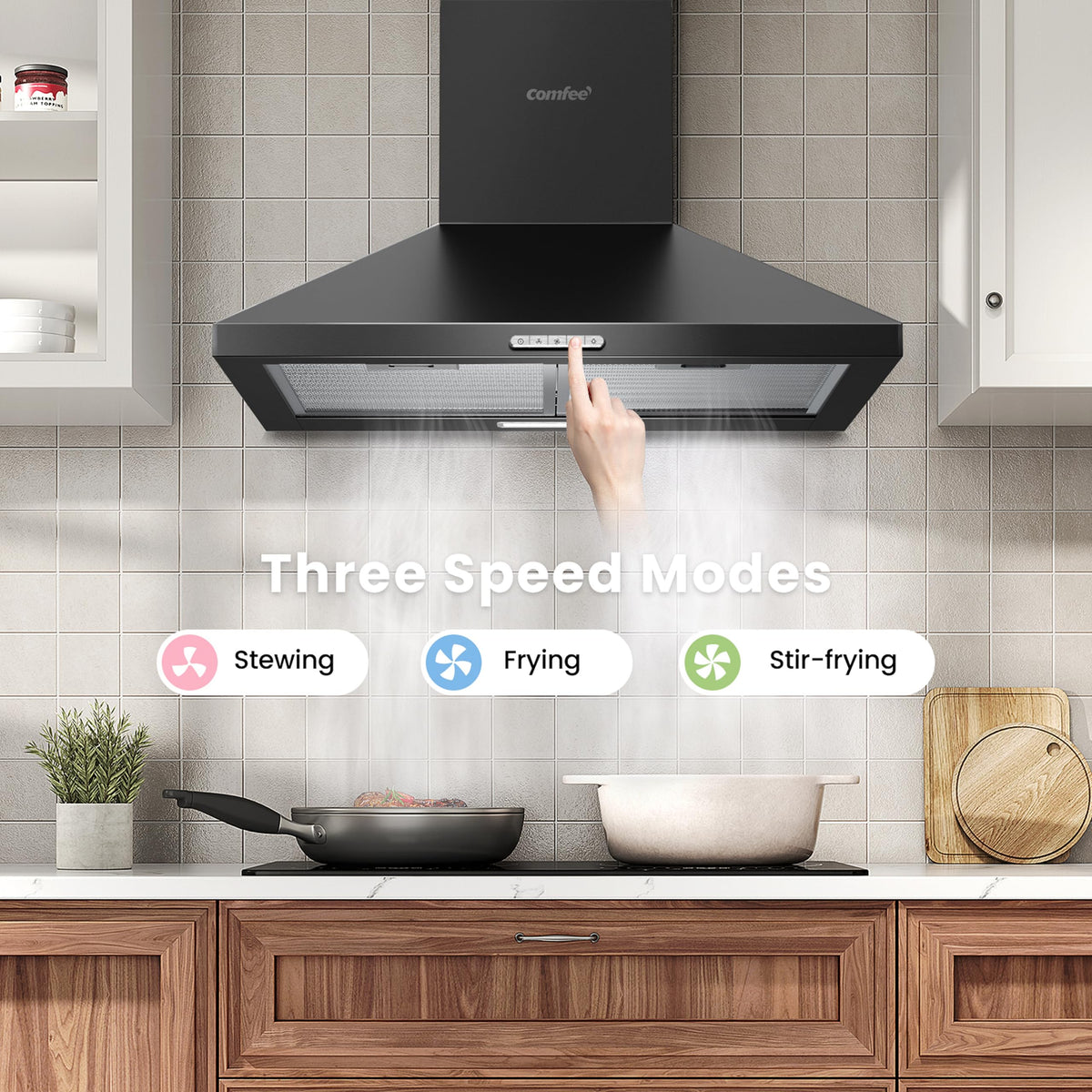 COMFEE' 90cm Chimney Cooker Hood, Class A++ Wall Mounted Kitchen Extractor