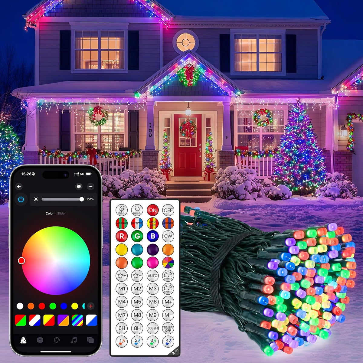 Ollny Smart Outdoor Fairy Lights, 20m 200 LEDs, RGB+W, App Control