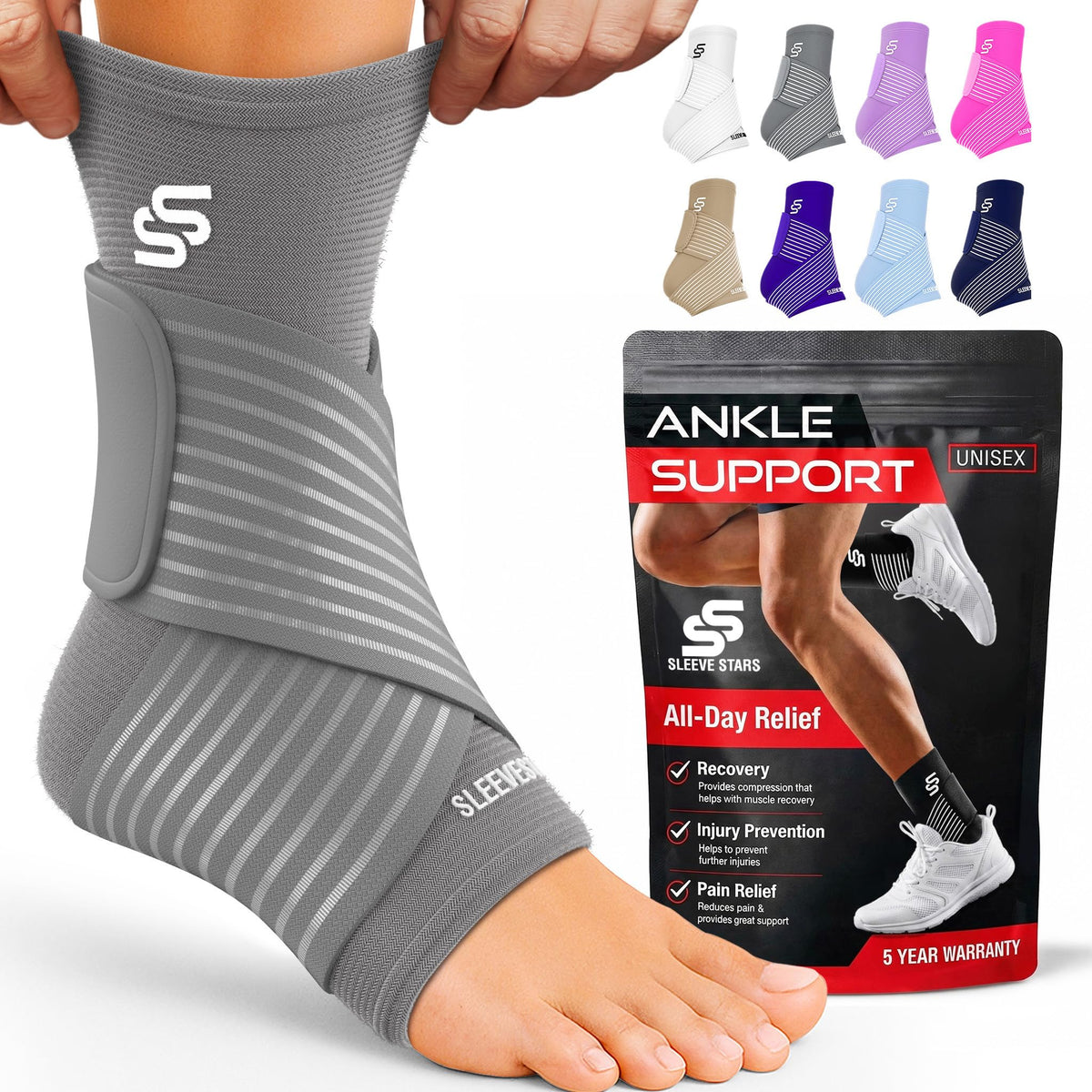 Sleeve Stars Ankle Brace Men & Women Support (Single/L:12"-13"/Black)