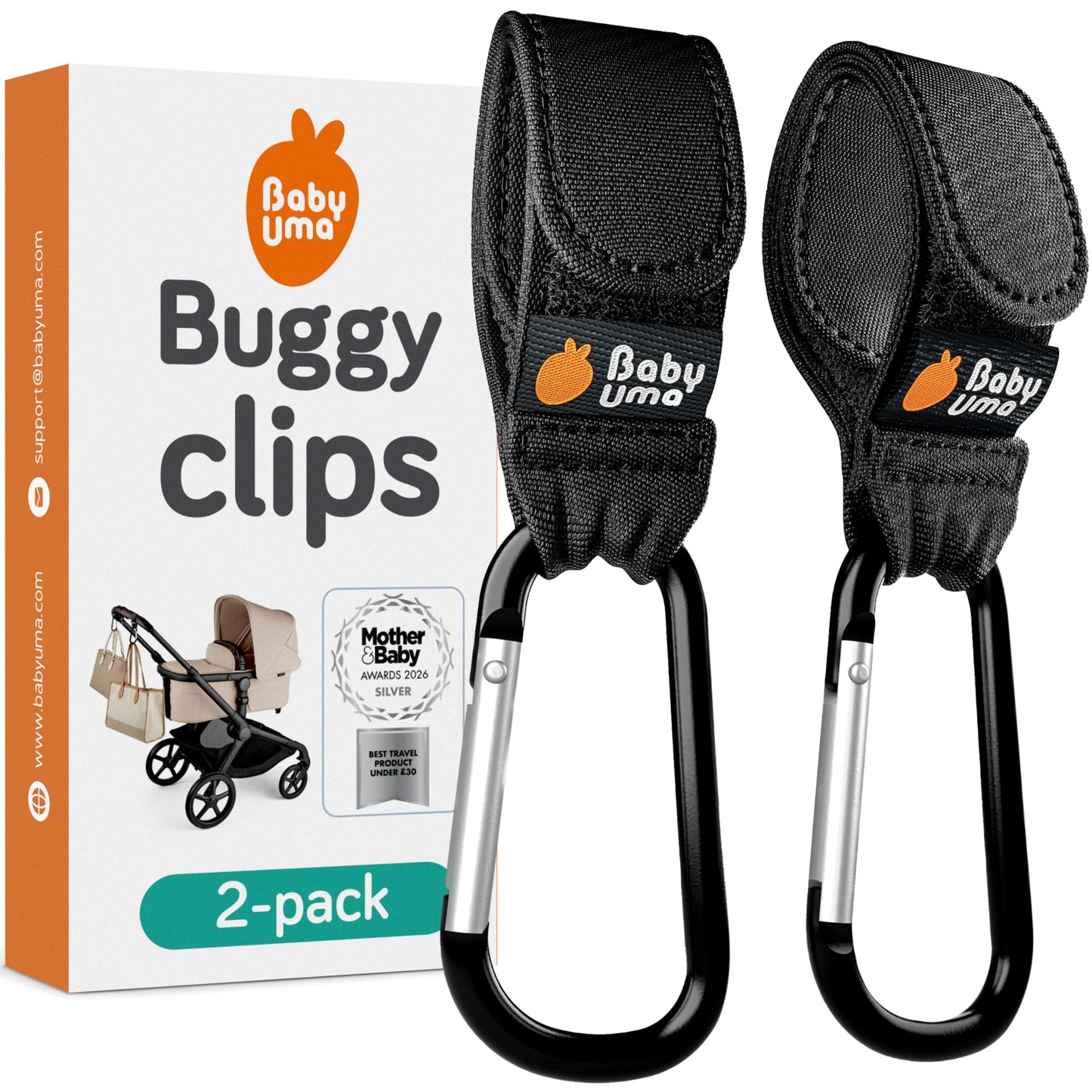 Baby Uma Buggy Clips - 2022 Double-Platinum Winning Pram Clips, Universal Pram Accessories, 5 kg Weight Capacity & Non-Slip, Baby Travel Essentials