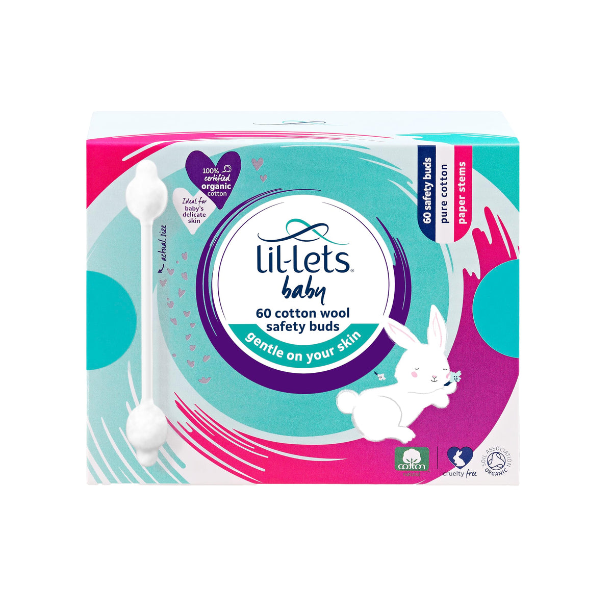 Lil-Lets Baby Cotton Wool Oval Pads, Certified Organic, 100% Pure Cotton Wool, Soft and Absorbent, Gentle on Baby's Delicate Skin, Dermatologically Tested, Ideal for Newborns, Pack of 50 Oval Pads