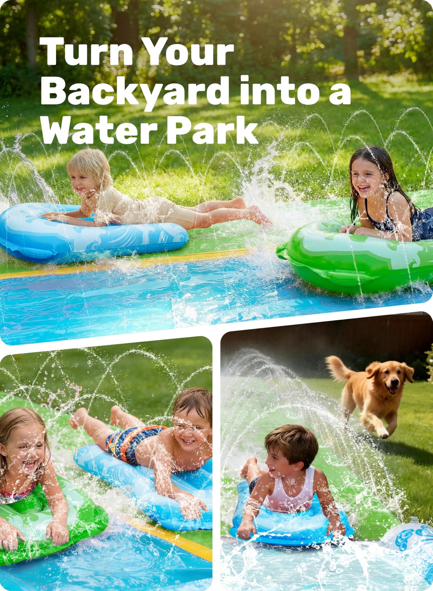 JOYIN 685cm Water Slides and 2 Bodyboards, Lawn Waterslides Summer Water Toy with Build in Sprinkler for Backyard Outdoor Water Fun for Kids Adults