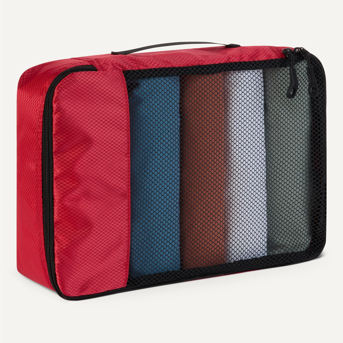 Amazon Essentials 4-Piece Packing Cubes Travel Accessories Set, Luggage Organiser with Double Zip, Mesh Top, 100% Polyester, Medium, Black (Previously Amazon Basics)
