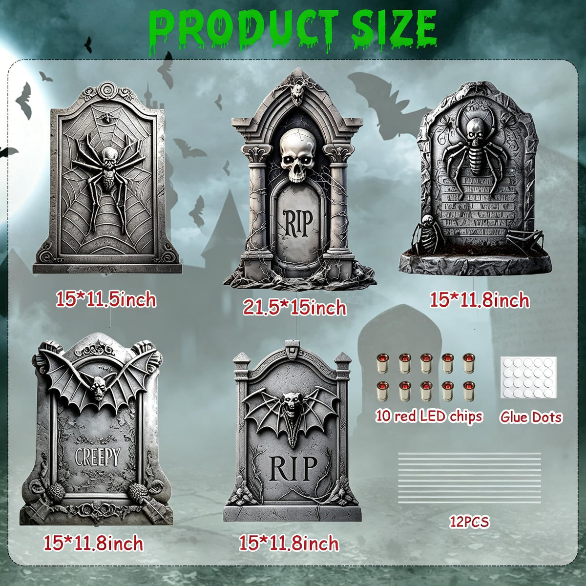 10 Pack Halloween Yard Signs, Fluorescent Skeleton Hands and Tombstones