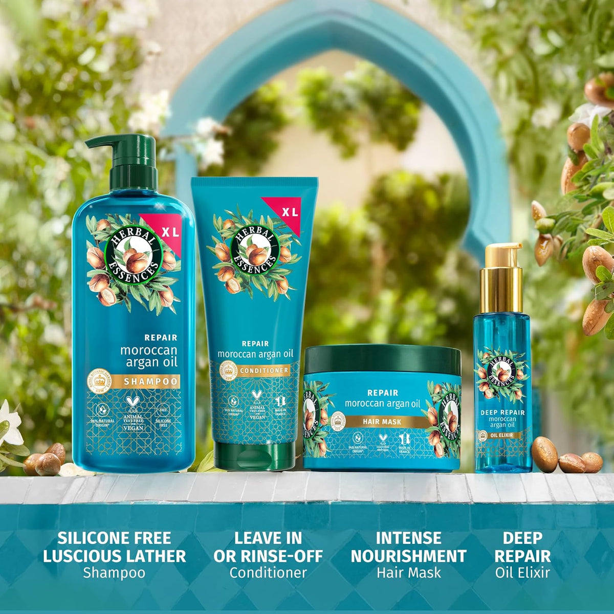 Herbal Essences Repair Moroccan Argan Oil Shampoo 650ml for Damaged Hair. Intense Nourishment for Softer, Smoother Hair. With Pure Argan Oil. Silicone-Free, Vegan and Cruelty Free