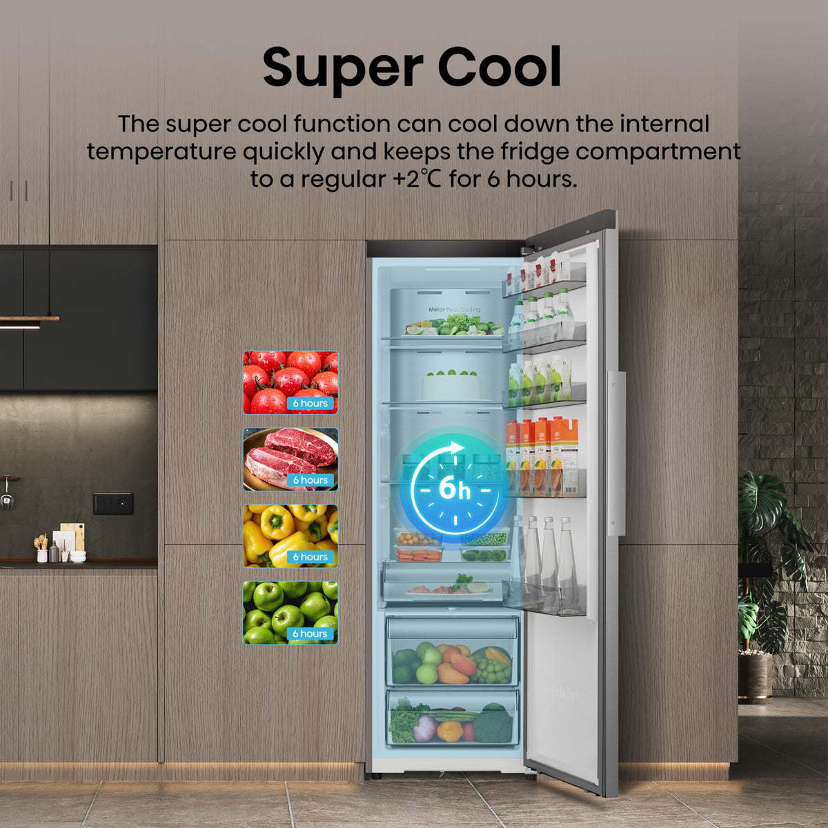 Hisense FV298N4ACE Tall Freestanding Freezer 240 Litre Capacity Total No Frost with LED Display 59D x 59.5W x 172H cm - Stainless Steel, Silver