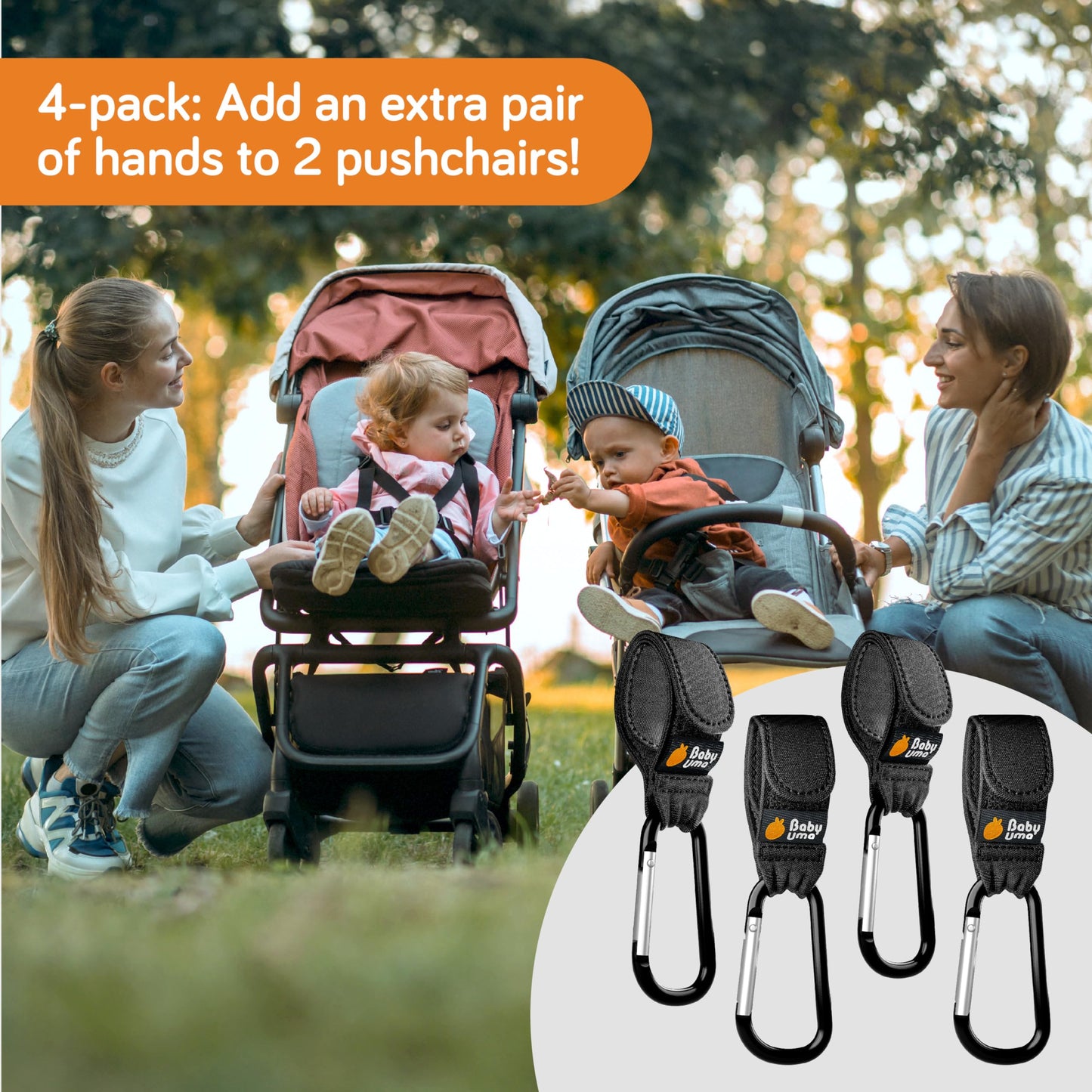 Baby Uma Buggy Clips - 2022 Double-Platinum Winning Pram Clips, Universal Pram Accessories, 5 kg Weight Capacity & Non-Slip, Baby Travel Essentials