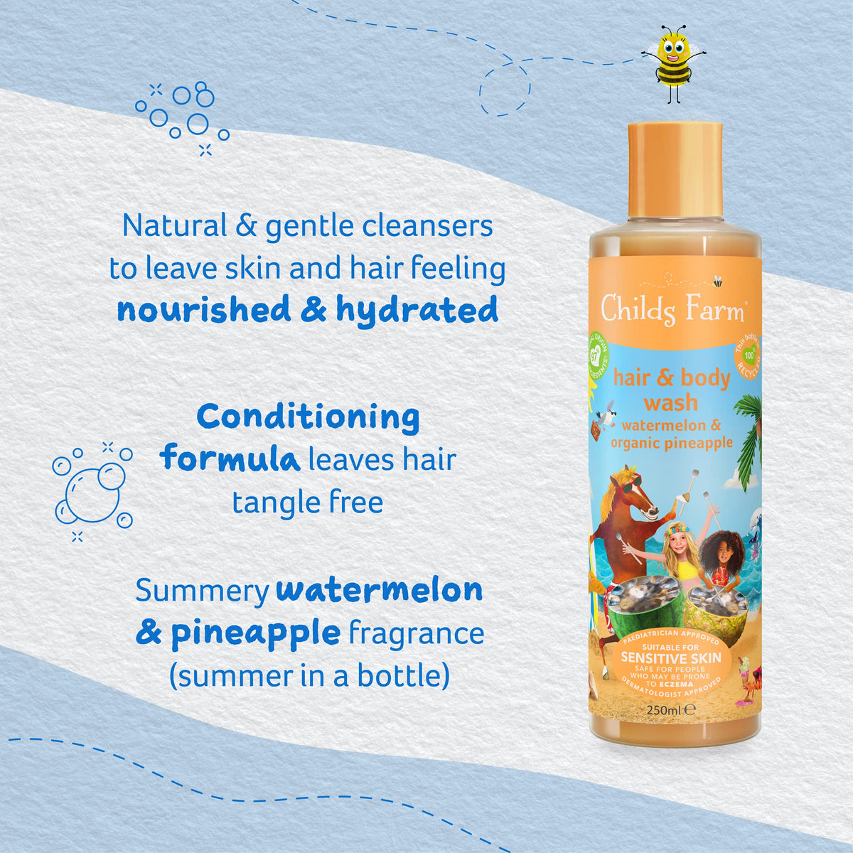 Childs Farm Kids Hair & Body Wash, Sweet Orange | Tear-free, Gently Cleanses | Suitable for Dry, Sensitive Skin, 250ml
