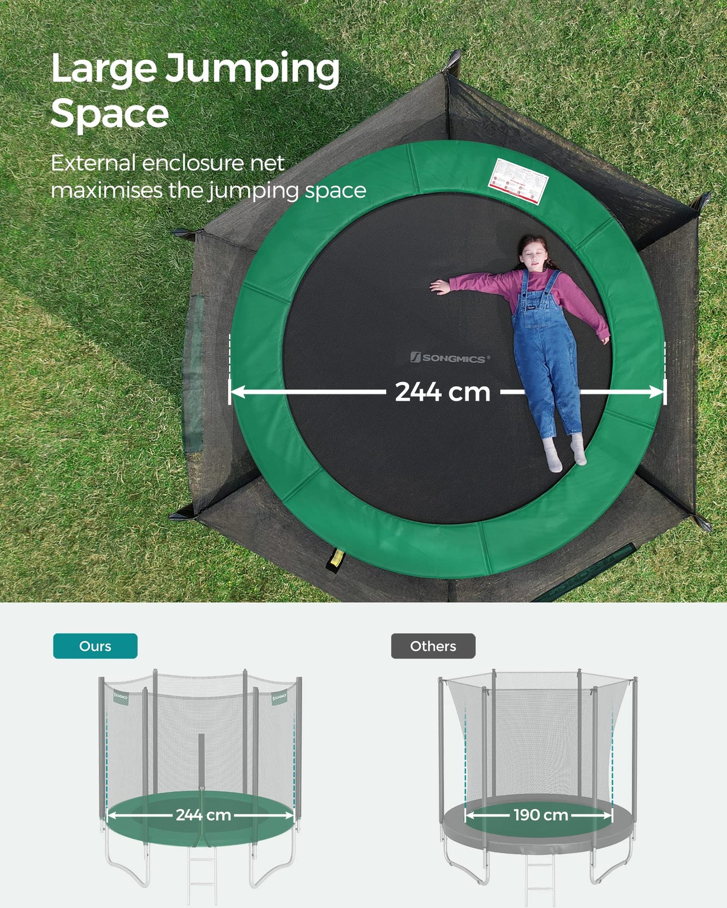 SONGMICS 10ft Children's Outdoor Trampoline with Safety Net & Ladder — Max 100 kg | 2-Year Warranty