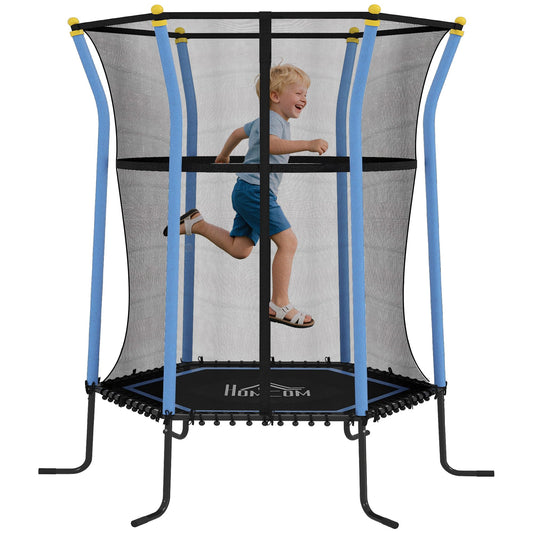 HOMCOM 4ft Hexagonal Kids Trampoline with Safety Net & Padded Poles — Max 50 kg | Ages 3-10 | Blue