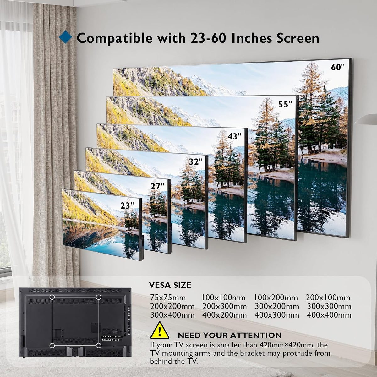 BONTEC TV Wall Bracket, Tilting TV Wall Mount for 23-60 Inch TVs, 45 kg