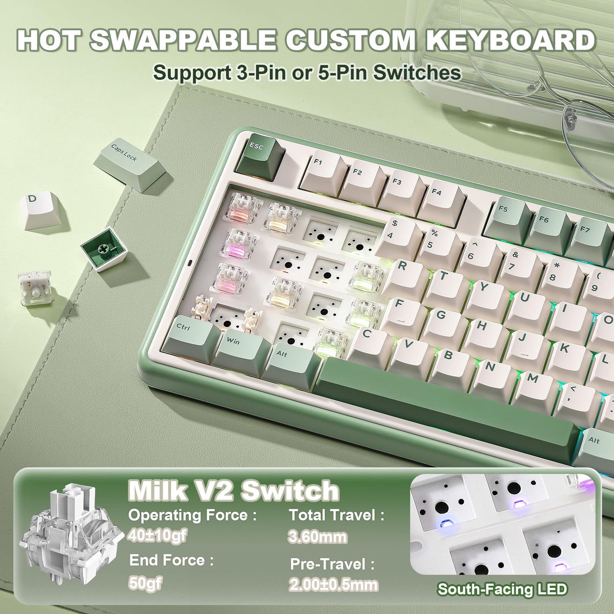 YUNZII B98 PRO 96% Wireless Mechanical Keyboard (Matcha Green, Candy Switch)