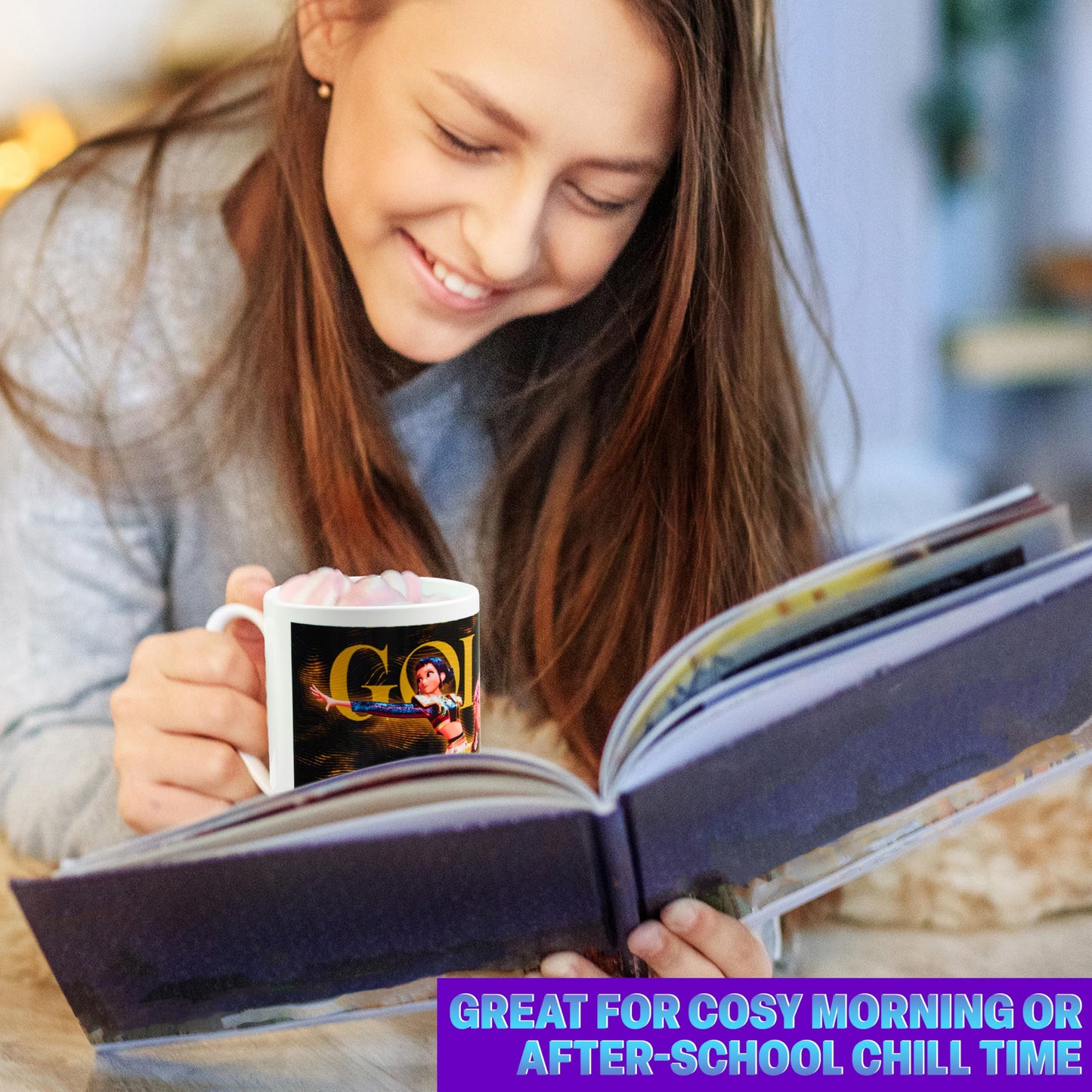 KPop Demon Hunters Official Huntrix Mug, 11oz Ceramic Cup for Girls, Teens & Adults, Rumi Mira Zoey Tea Coffee Cup, Gifts for Her (Black Huntrix)