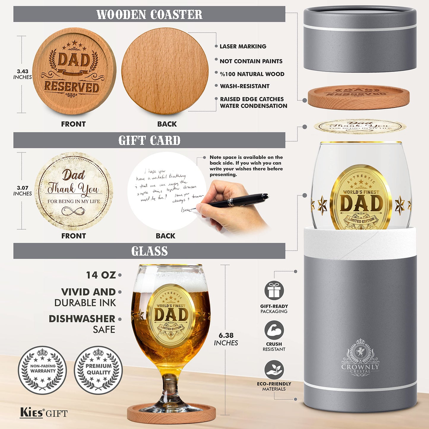 Crownly Crystal® Gold Birthday Gifts: Dad's Beer Glasses
