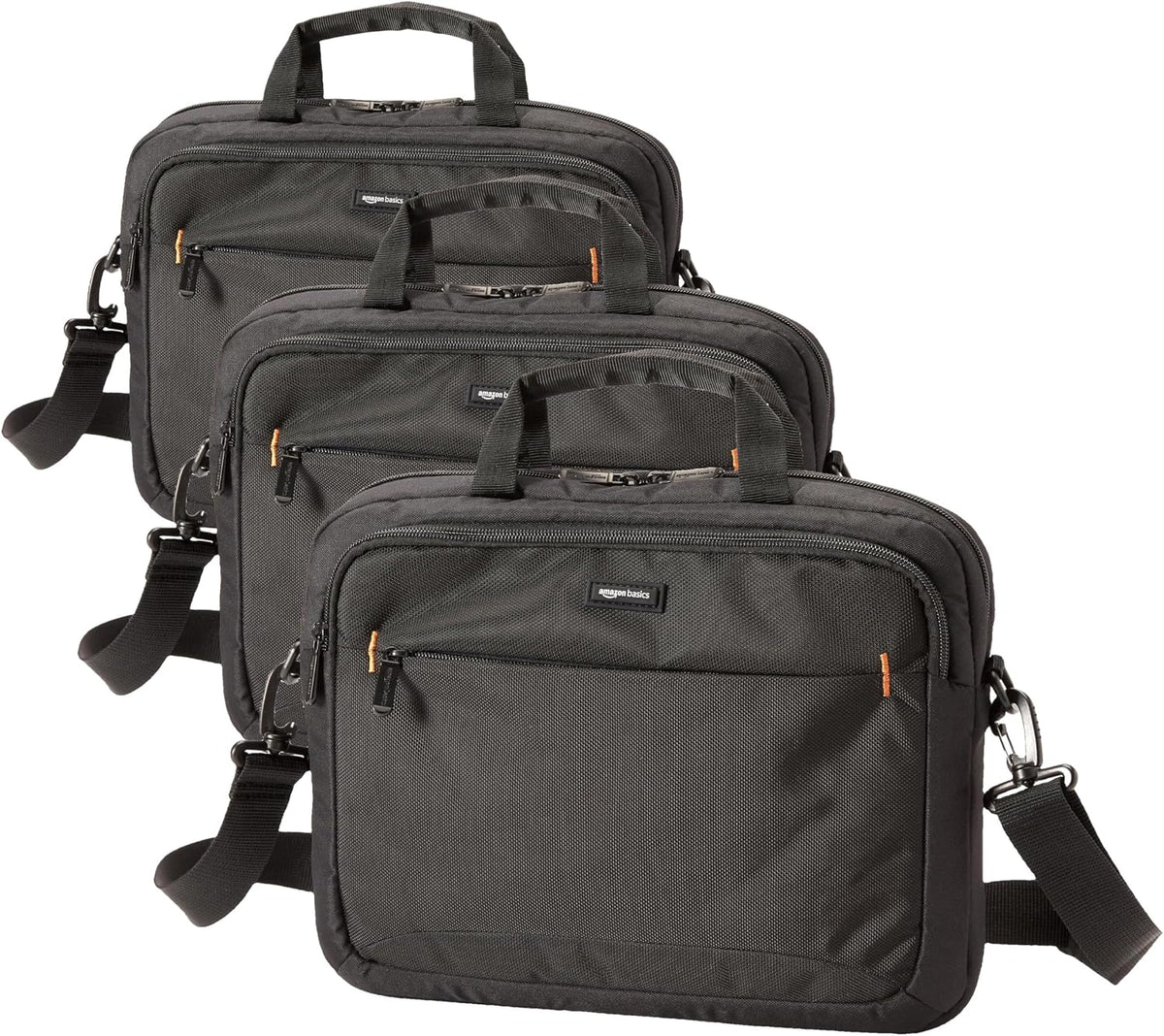 Amazon Basics Compact Laptop Shoulder Bag Carrying case with Accessory Storage Pockets (14 inch - 35.6 cm) Black, 3-Pack