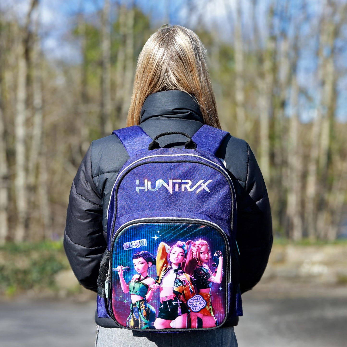 Blue Sky Studios KPop Demon Hunters HUNTR/X Backpack - Official Merchandise - Lightweight Kids School Bag with Padded Straps, Front Pocket & Silver Holographic Details - 36cm K-Pop Purple Rucksack