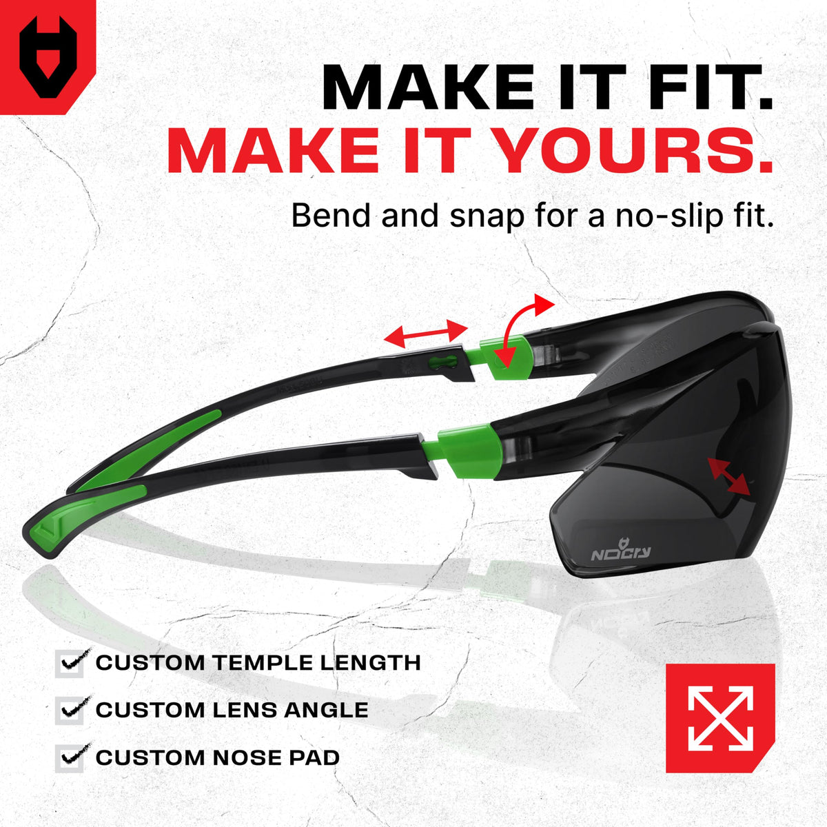 NoCry Clear Safety Glasses for Work with Anti Fog Scratch Resistant Wrap-Around Lenses and Non-Slip Grips, UV Protection. Adjustable Eye Protection Cycling and Squash Glasses with Black & Green Frames