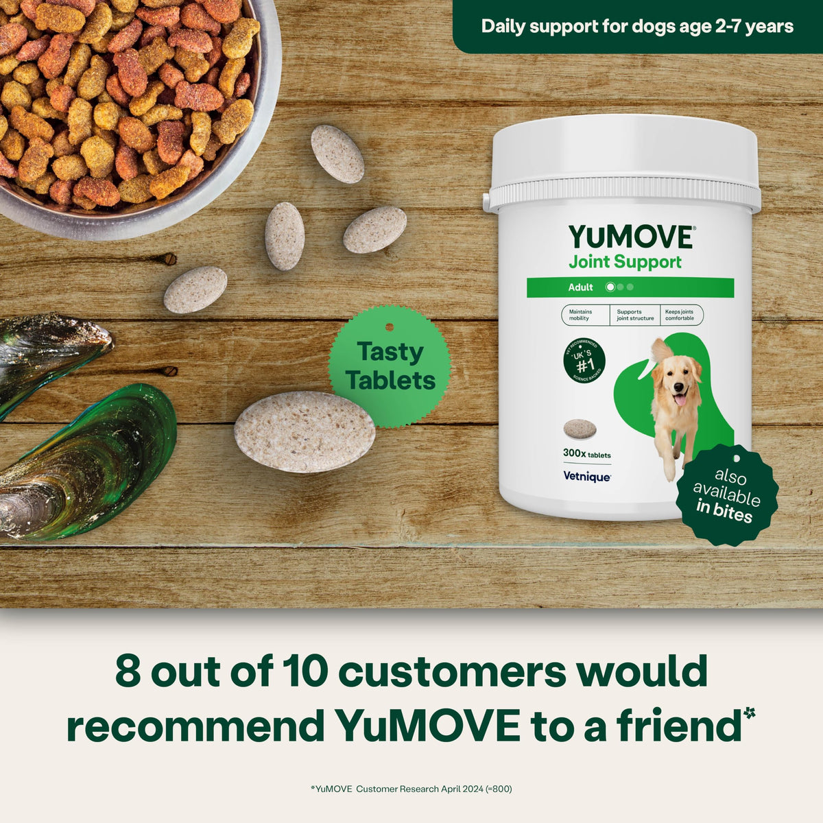 YuMOVE Joint Supplement for Dogs, Higher Strength for Joint Care, Essential Dog Hip and Joint Support for Adult Dogs Aged 6 to 8, 120 Tablets - Eco Friendly and Letter Box Ready Packaging