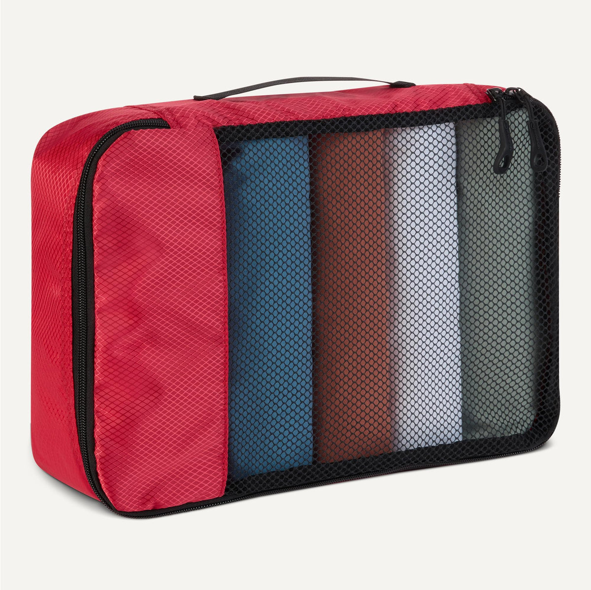 Amazon Essentials 4-Piece Packing Cubes Travel Accessories Set, Luggage Organiser with Double Zip, Mesh Top, 100% Polyester, Medium, Black (Previously Amazon Basics)