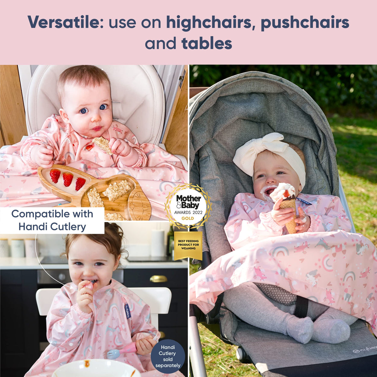 BIBaDO Long Sleeve Baby Bibs - Coverall Weaning Bib with Highchair Strap