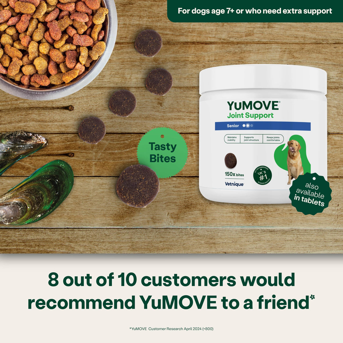 YuMOVE Senior Dog Joint Supplement, Daily Bites for Joint Care, Essential Dog Hip and Joint Aid for Senior Dogs with Glucosamine, Chondroitin, Green Lipped Mussel, Aged 8+, 60 Chews