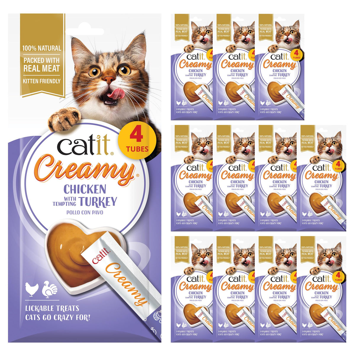 Catit Creamy Salmon & Prawn Lickable Cat Treats for Cats & Kittens 15x10g