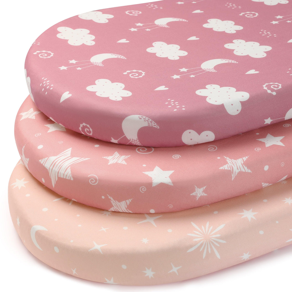 Cot Bed Sheets 140 x 70cm Fitted, 3 Pack Baby Cot Sheets, Ultra Soft & Silky Smooth Microfiber Toddler Bed Sheets Pink Rainbow